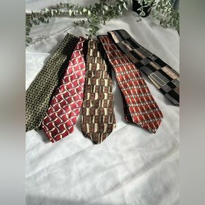 Vintage Silk Necktie 4" Tie  LOT OF 5 Art Deco Abstract Geometric USA